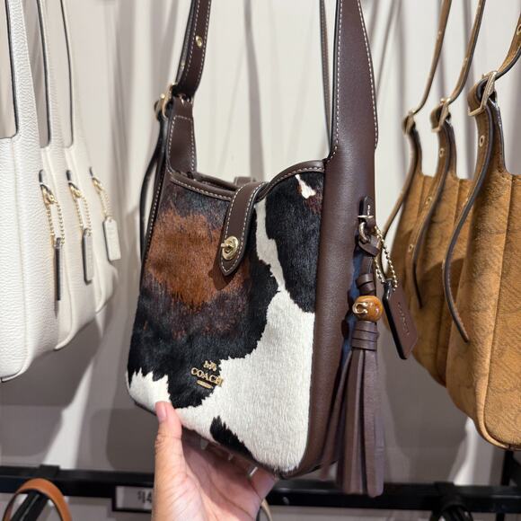 Best price ‼️Coach Hadley Mini Crossbody Bag Cow Print And Tassel CCE14 - Picture 8 of 16